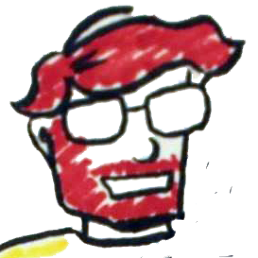 An old icon of Alex Diamond, showing a redheaded and red bearded man wearing glasses crudely drawn with marker.