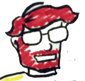 An old icon of Alex Diamond, showing a redheaded and red bearded man wearing glasses crudely drawn with marker.