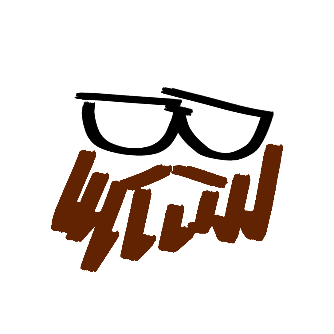 A quick caricature of black glasses and a reddish beard.